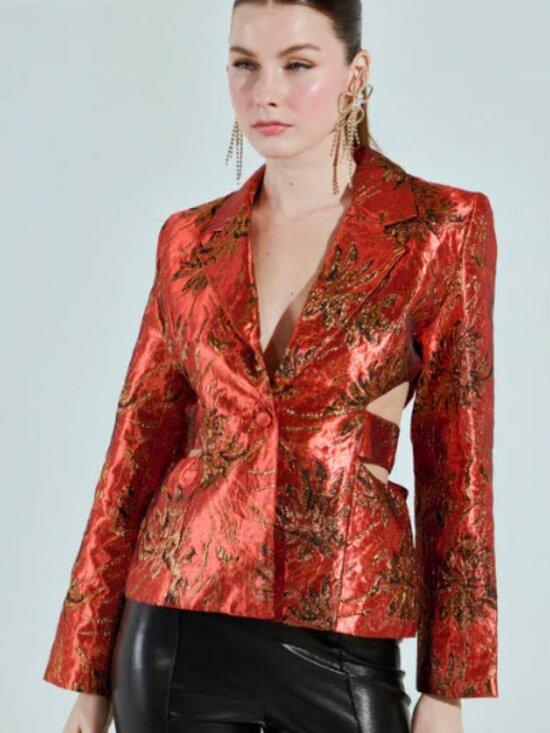 AKIRA Jackets & Blazers - AKIRA Heavy Brocade Red Cutout Jacket NWOT – Size XL (Fits M/L)